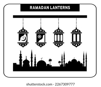 Vector Ramadan Kareem linternas para diseño, vacaciones, antecedentes, ocasiones y adiciones distintivas a los diseños 