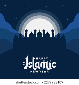 Vektor Ramadan Kareem. Moschee, Mond, Wolke, Sterne und Text glücklich islamisch neues Jahr, arabische Dekoration im östlichen Stil, islamischer muslimischer Hintergrund. Rmadanischer Hintergrund