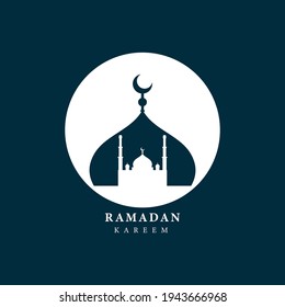 Vector Ramadan Kareem with mosque navy background
