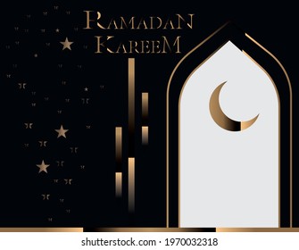 Vector of "Ramadan Kareem" on black background with moon and stars