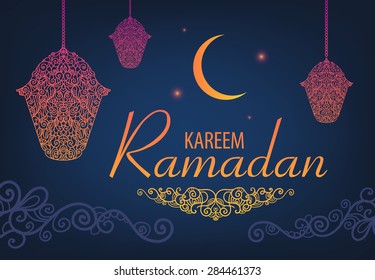 Vector Ramadan Kareem poster, flyer, banner design with lanterns and moon