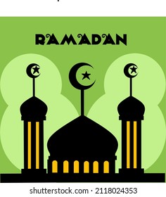 vector ramadan with a lit mosque