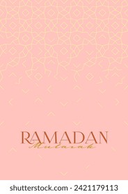 Vector Ramadan Mubarak premade card. Vintage banner for Ramadan wishing. Arabic golden geometric pattern. Luxury element in Oriental style. Islamic background. Card for Muslim feast of Ramadan Month