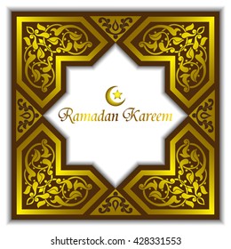 Vector Ramadan muslim background, greeting card with gold ornaments and the traditional star.