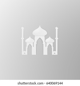 Vector Ramadan template design greeting card  in 3D style. Cutting paper mosque.silhouette.