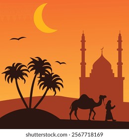 Vector ramadhan kareem with half moon and bird, Ramadan kareem greeting image, Ramadan background vector, Ramadan banner