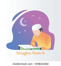 Vector Ramadhan Mubarak with Muslim Read Quran