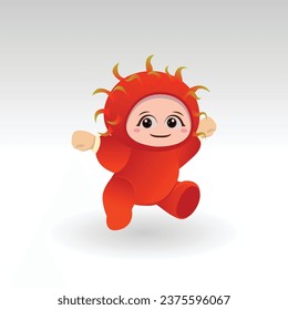 Vector Rambutan fruit kawaii cartoon character vector funny Rambutan fruit kawaii illustration