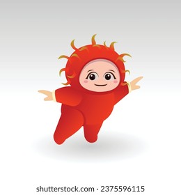 Vector Rambutan fruit kawaii cartoon character vector funny Rambutan fruit kawaii illustration