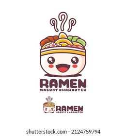 vector ramen cartoon illustration, Japanese traditional noodles, with a happy expression, suitable for, logos, prints, stickers, etc, isolated on a white background.