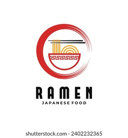 Vector ramen japanese food with bowl and chopsticks logo design