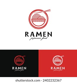 Vector ramen japanese food with bowl and chopsticks logo design