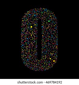 Vector random colored small dots, points, circles letter O. Glitter type, alphabet, font.  Abstract white dotted template symbol letters. Stylish sign or mark with multicolor randomly disposed spots.