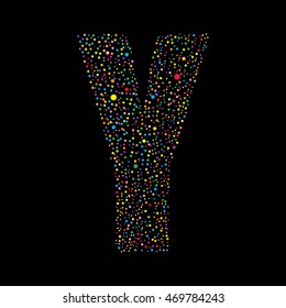 Vector random colored small dots, points, circles letter Y. Glitter type, alphabet, font.  Abstract white dotted template symbol letters. Stylish sign or mark with multicolor randomly disposed spots.