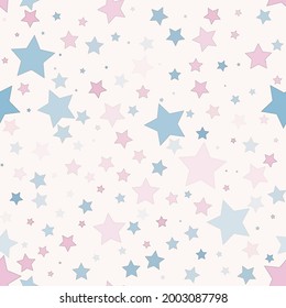 Vector de estrella geométrica aleatoria color rosa azul femenino color de fondo sin fisuras. Los niños modernos están de moda. Se utiliza para tejidos, textiles, cubierta, tapicería, elementos de decoración interior, envoltura.