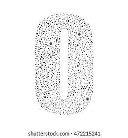 Vector random grey small dots, points, circles number - 0. Glitter type, alphabet, font.  Abstract white dotted template symbol numbers. Stylish sign or mark with randomly disposed spots.