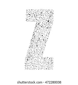 Vector random grey small dots, points, circles letter - Z. Glitter type, alphabet, font.  Abstract white dotted template symbol letters. Stylish sign or mark with randomly disposed spots.