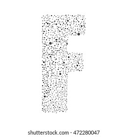 Vector random grey small dots, points, circles letter - F. Glitter type, alphabet, font.  Abstract white dotted template symbol letters. Stylish sign or mark with randomly disposed spots.