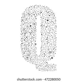 Vector random grey small dots, points, circles letter - Q. Glitter type, alphabet, font.  Abstract white dotted template symbol letters. Stylish sign or mark with randomly disposed spots.