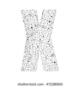 Vector random grey small dots, points, circles letter - X. Glitter type, alphabet, font.  Abstract white dotted template symbol letters. Stylish sign or mark with randomly disposed spots.