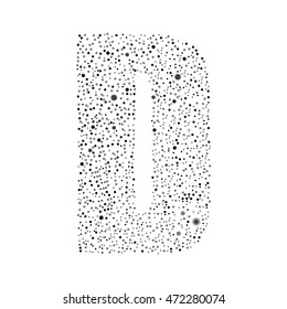 Vector random grey small dots, points, circles letter - D. Glitter type, alphabet, font.  Abstract white dotted template symbol letters. Stylish sign or mark with randomly disposed spots.