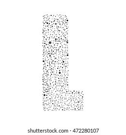 Vector random grey small dots, points, circles letter - L. Glitter type, alphabet, font.  Abstract white dotted template symbol letters. Stylish sign or mark with randomly disposed spots.