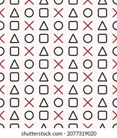 Vector random grid geometric symbol with red X cross color seamless pattern background. Use for fabric, textile, interior decoration elements, upholstery, wrapping.