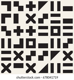 Vector random shapes seamless pattern. Modern stylish irregular texture. Repeating chaotic tiles with geometric minimalistic elements.