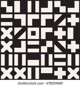 Vector random shapes seamless pattern. Modern stylish irregular texture. Repeating chaotic tiles with geometric minimalistic elements.