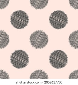 Vector random small line zig zag scribble in circle geometric shape seamless pattern background. Modern cream grey color design. Use for fabric, textile, interior decoration elements, upholstery.
