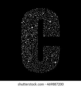 Vector random white small dots, points, circles letter - C. Glitter type, alphabet, font.  Abstract white dotted template symbol letters. Stylish sign or mark with randomly disposed spots.