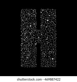 Vector random white small dots, points, circles letter - H. Glitter type, alphabet, font.  Abstract white dotted template symbol letters. Stylish sign or mark with randomly disposed spots.