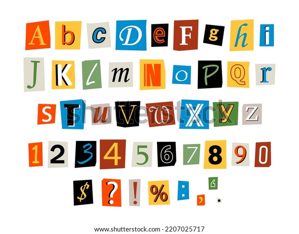 Vector Ransom Font Letters Numbers Punctuation Stock Vector (Royalty ...