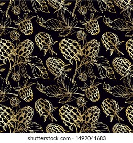 Vector Raspberry healthy food fresh berry isolated.  engraved ink art. Seamless background pattern. Fabric wallpaper print texture.