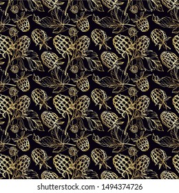 Vector Raspberry healthy food fresh berry isolated. Black and white engraved ink art. Seamless background pattern. Fabric wallpaper print texture.