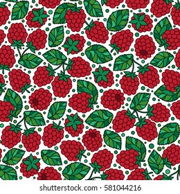 Vector raspberry seamless pattern. Background design for tea, juice, natural cosmetics, candy and bakery with raspberry filling, farmers market, health care products. Best for textile,wrapping paper.
