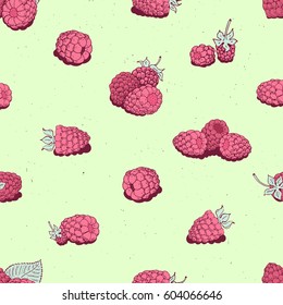 vector raspberry seamless pattern. background, pattern, fabric design, wrapping paper, cover. Vintage hand drawn illustration