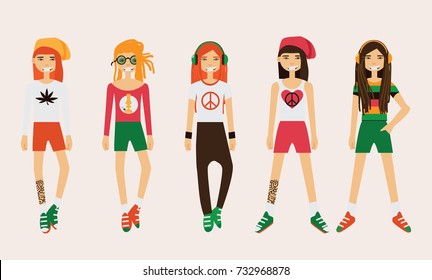 Vector rastafarian man character. Spare body parts in various clothes, different emotions set, rasta dreadlocks of different hairstyle. Creation male character collection