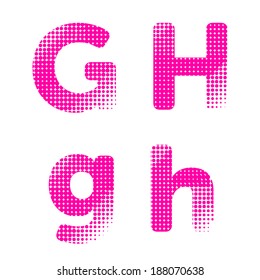 Vector raster polka dot spotted alphabet letters. Pop art type. Halftone vector letters. Modern typography. Printed raster type. Raster dot texture 