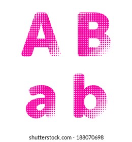 Vector raster polka dot spotted alphabet letters. Dotted type. Raster type. Pop art alphabet. Vector pop art dotted raster font. Vector halftone letters. 