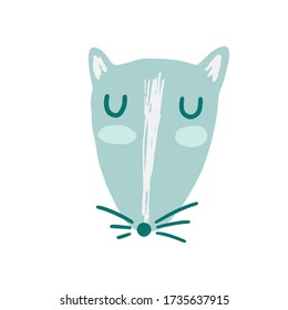 Vector rat head on white background. Cute hand drawn cartoon animal. Flat element for your design, perfect for card, sticker, poster, packaging, t shirt print or baby cloth.