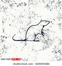 Vector rat silhouette view side on grunge background
