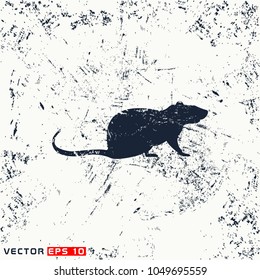 Vector rat silhouette view side on grunge background