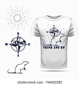 Vector rat silhouette view side for retro logos, emblems, badges, labels template vintage design element. Isolated on t-shirt blank