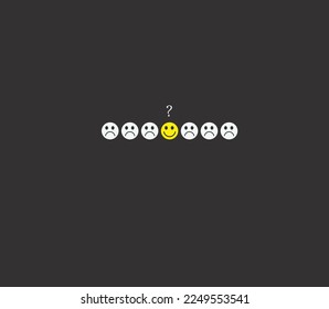 Vector Rating concept. choosing happy smile face emotion on black background, panorama, copy space