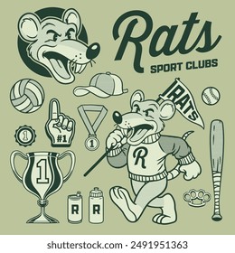 Vector of Rats Mascot Vintage Hand Drawn Object Set