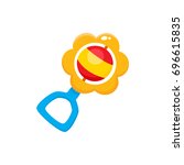 Vector rattle toy flat illustration. Baby , infant colored plastic toy isolated on a white background. Children education, growth and development concept.