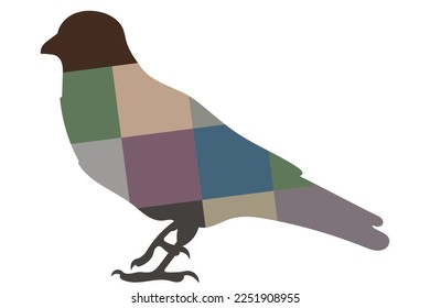 Vector raven, crow, corvus standing, coloured silhouette of a wild bird, polygonal abstraction