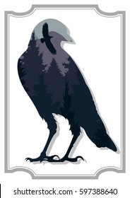 Vector Raven Landscape Background Trendy Tattoo Design