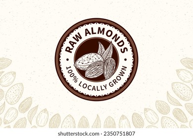 Vector raw almonds logo. Almonds seeds and shells illustration